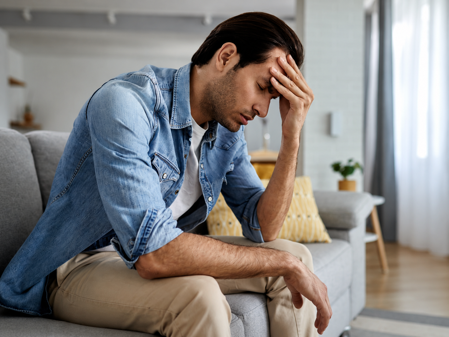 Hombre adulto latino con agotamiento emocional asociado a depresión, ansiedad y sobrecarga